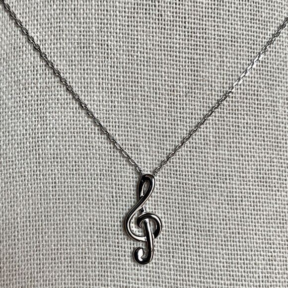 Sterling Silver Treble Clef Necklace - Picture 1 of 8